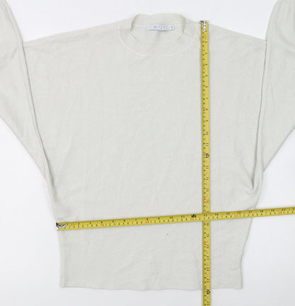 MITZY Women's Ivory Relaxed Fit Crew Neck Knit Jumper Size S