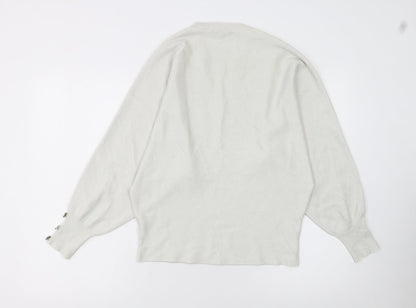 MITZY Women's Ivory Relaxed Fit Crew Neck Knit Jumper Size S