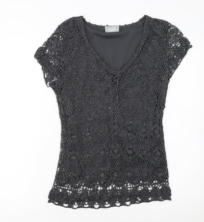 Wallis Womens Black Crochet V-Neck Short Sleeve Camisole Blouse M