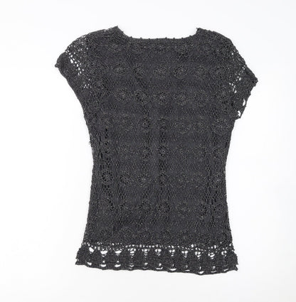 Wallis Womens Black Crochet V-Neck Short Sleeve Camisole Blouse M