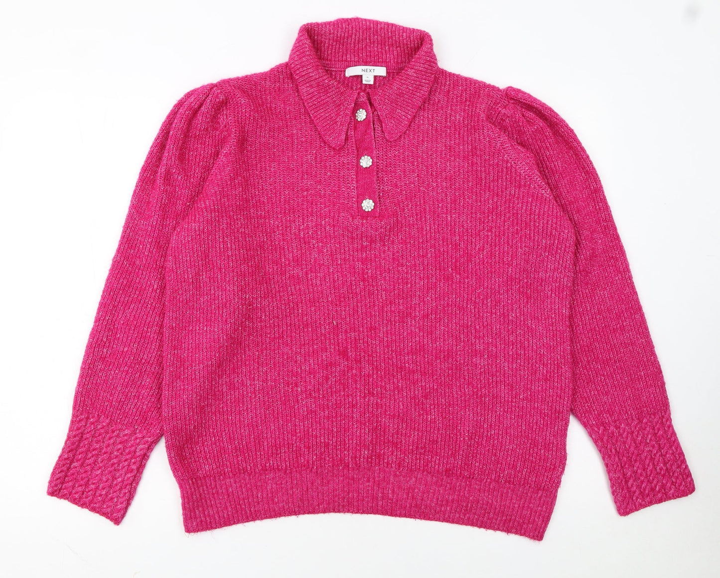 Next Women Pink Collared Henley Knit Jumper Size 14