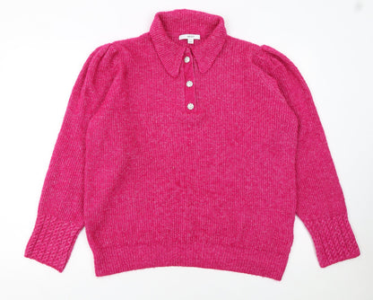 Next Women Pink Collared Henley Knit Jumper Size 14