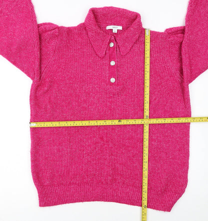 Next Women Pink Collared Henley Knit Jumper Size 14