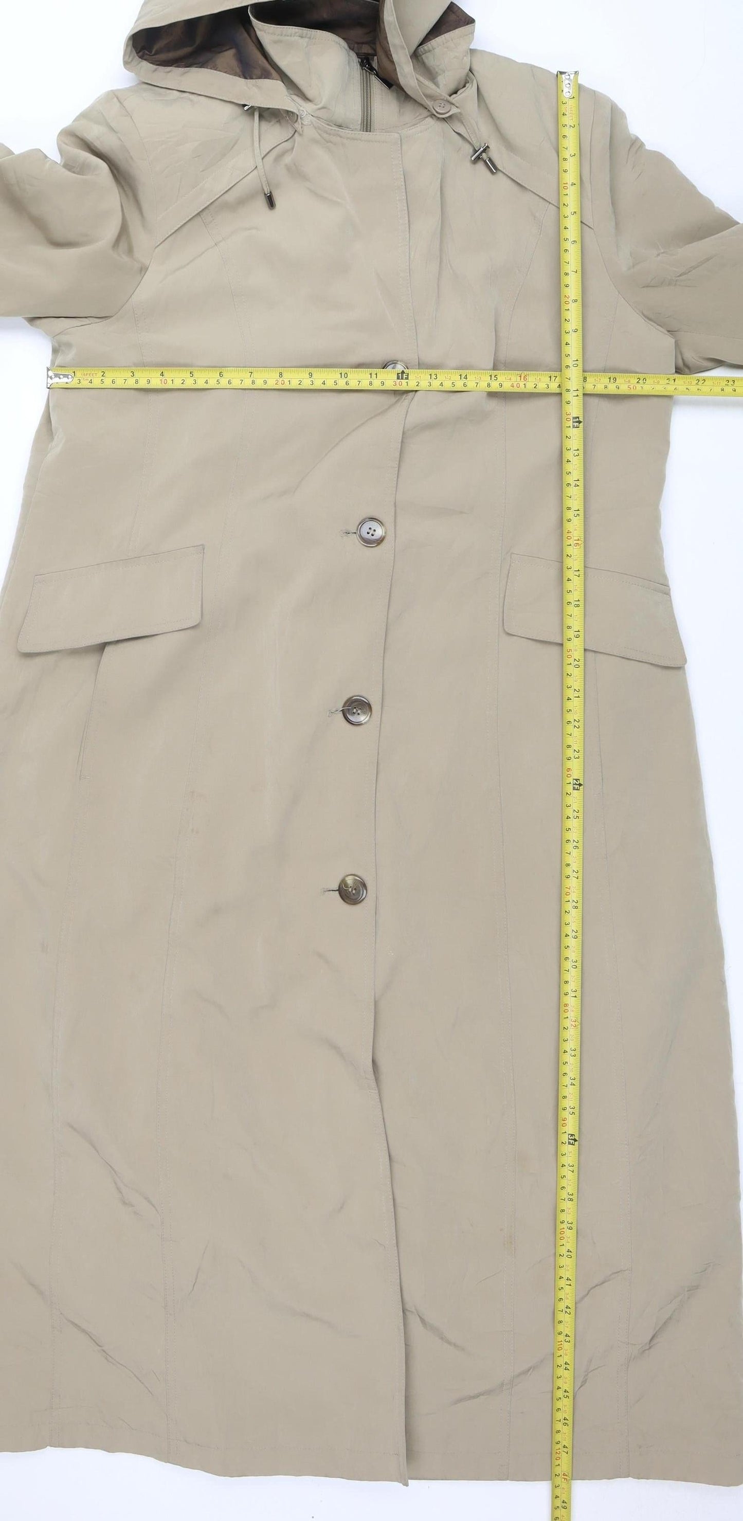 east5th Womens Beige Long Hooded Rain Coat L