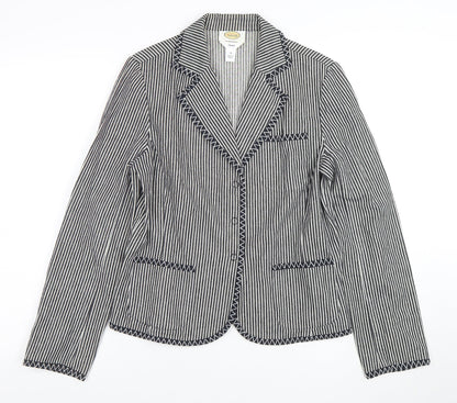 Talbots Women's Black Striped Stretch Cotton Blazer Jacket Size 8