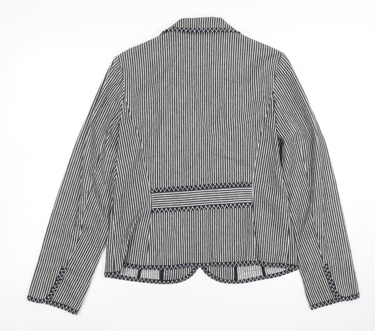 Talbots Women's Black Striped Stretch Cotton Blazer Jacket Size 8