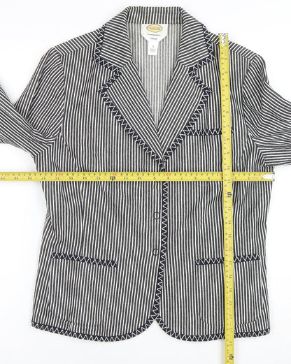 Talbots Women's Black Striped Stretch Cotton Blazer Jacket Size 8