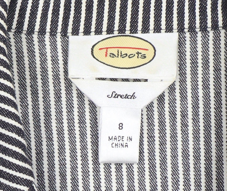 Talbots Women's Black Striped Stretch Cotton Blazer Jacket Size 8