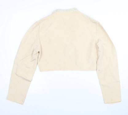 Rimini by Shaw Women Beige Cropped Silk Jacket Size 10 Beaded Trim
