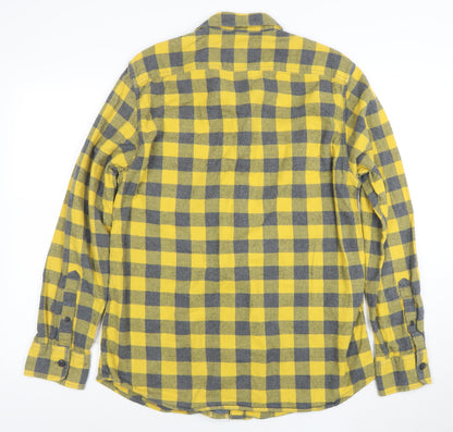 American Eagle Outfitters Men's Yellow Check Flannel Shirt L Long Sleeve