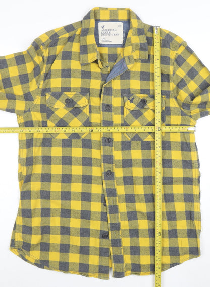 American Eagle Outfitters Men's Yellow Check Flannel Shirt L Long Sleeve