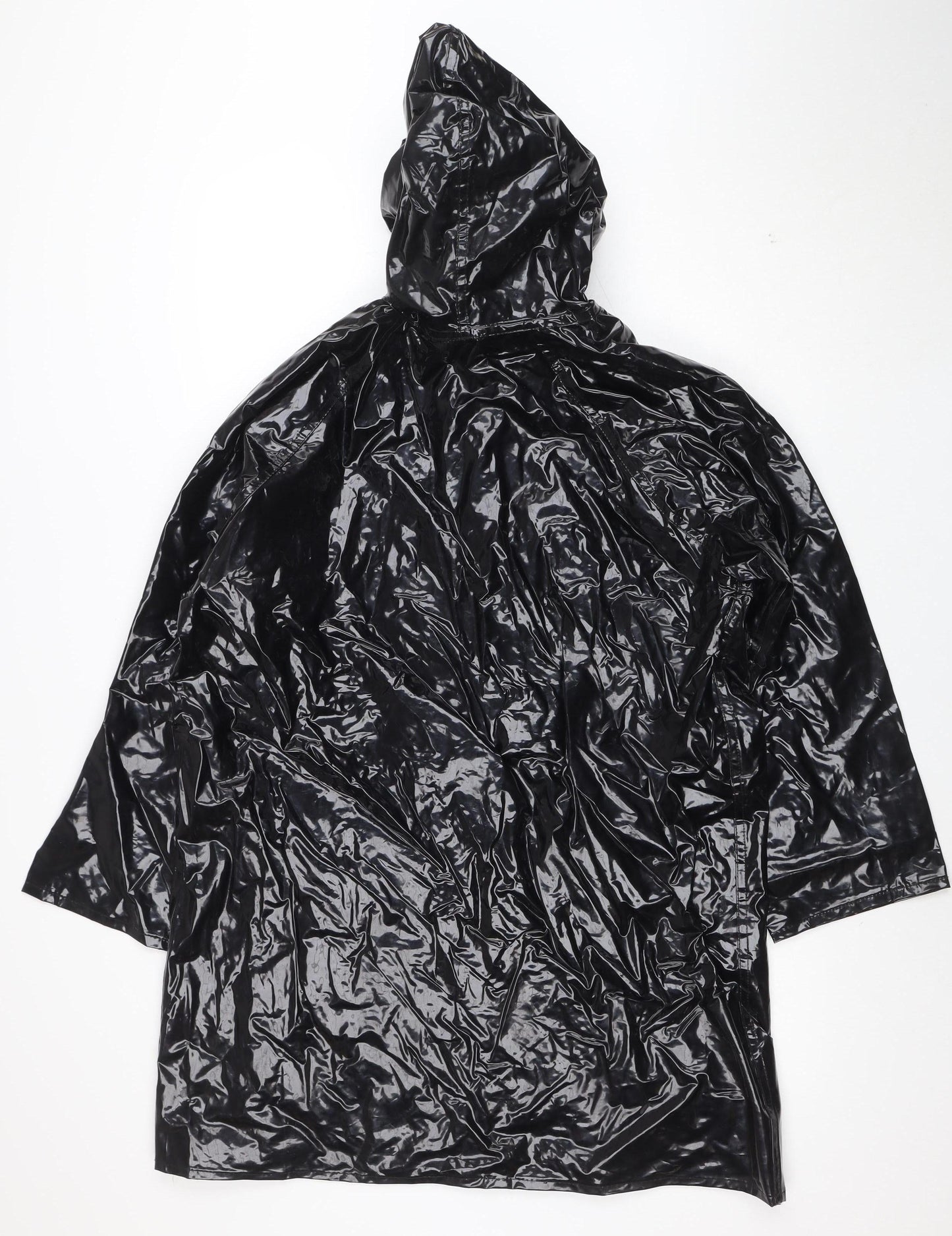 Partners Women Black Waterproof PVC Hooded Rain Cape M