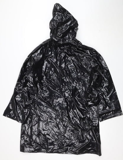 Partners Women Black Waterproof PVC Hooded Rain Cape M
