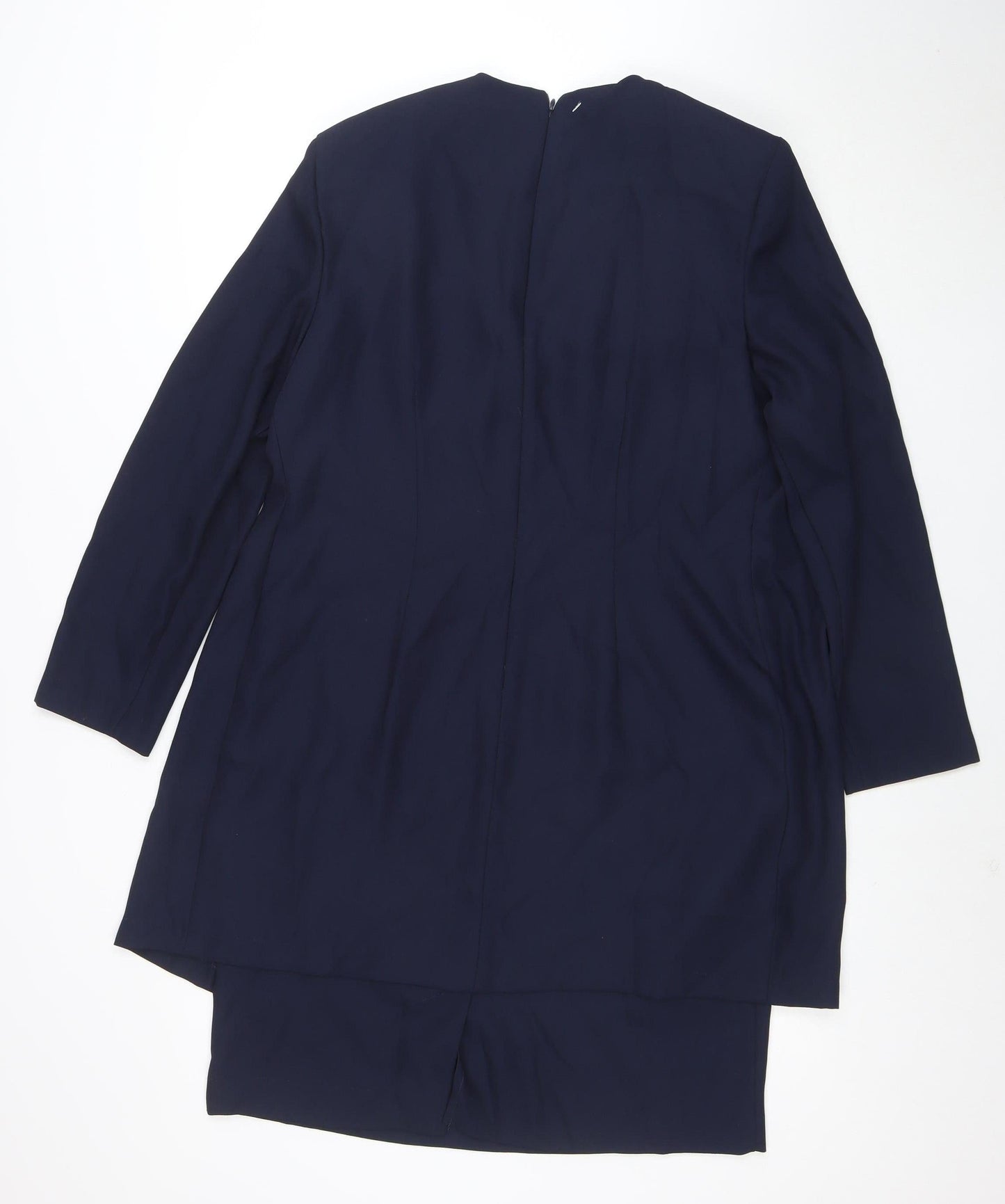 Virgo Women Blue White Sheath Dress Size 10 Long Sleeve Formal