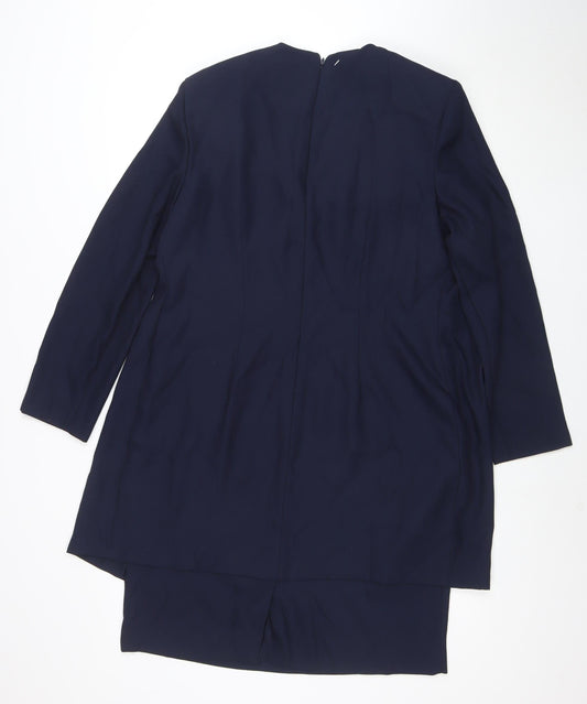 Virgo Women Blue White Sheath Dress Size 10 Long Sleeve Formal