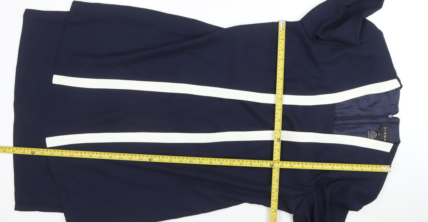 Virgo Women Blue White Sheath Dress Size 10 Long Sleeve Formal