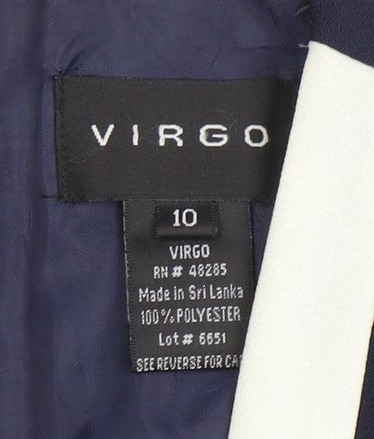 Virgo Women Blue White Sheath Dress Size 10 Long Sleeve Formal