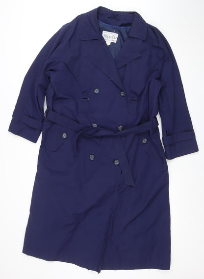 Tradition Sears Women's Blue Petites 6 Long Trench Coat Belted Nylon