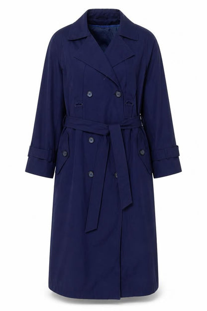 Tradition Sears Women's Blue Petites 6 Long Trench Coat Belted Nylon