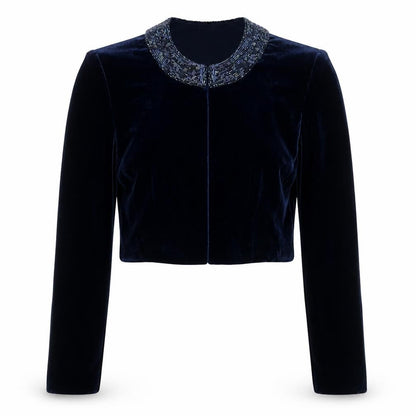 Alex Evenings Women's Blue Velvet Beaded Cropped Suit Jacket Size 6P