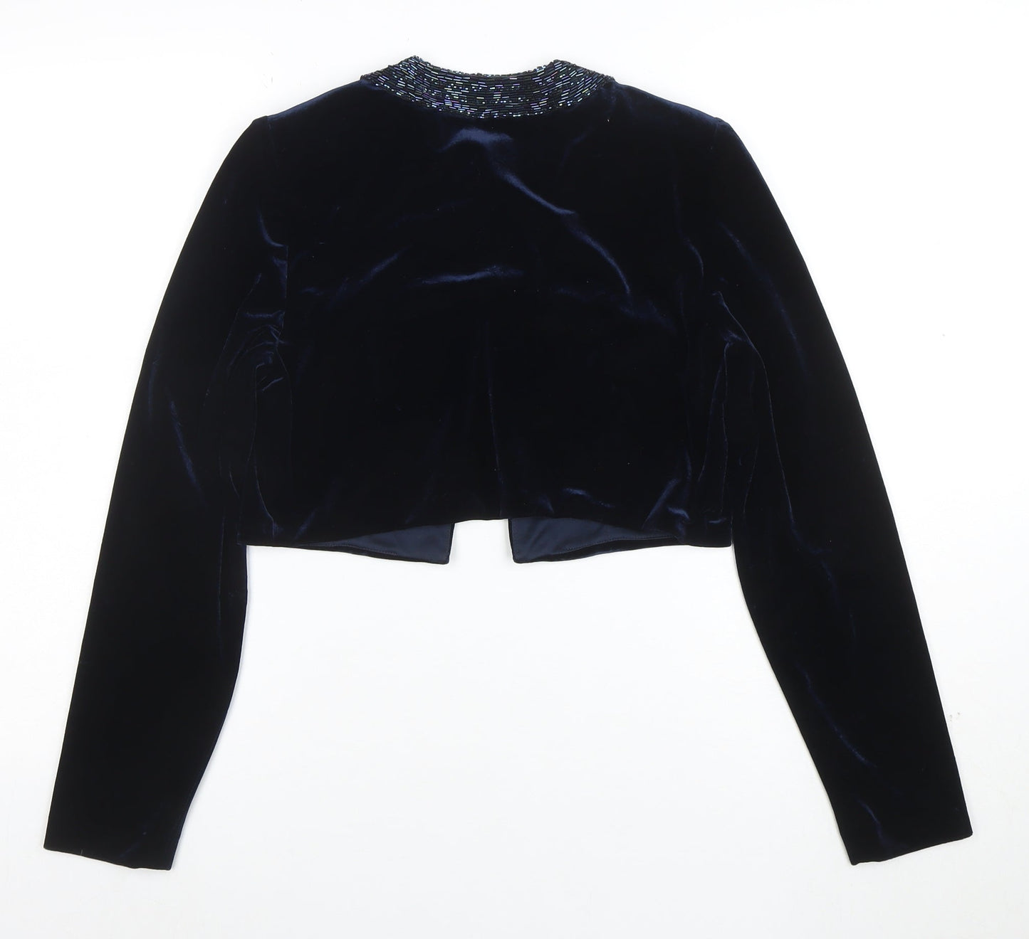 Alex Evenings Women's Blue Velvet Beaded Cropped Suit Jacket Size 6P