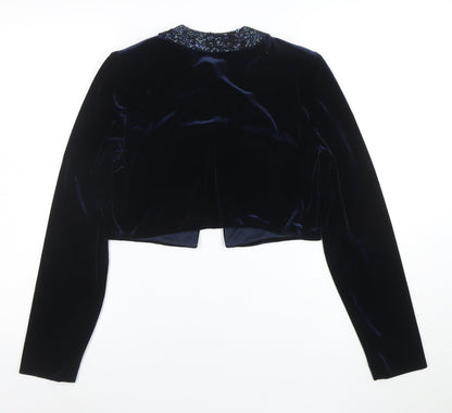 Alex Evenings Women's Blue Velvet Beaded Cropped Suit Jacket Size 6P