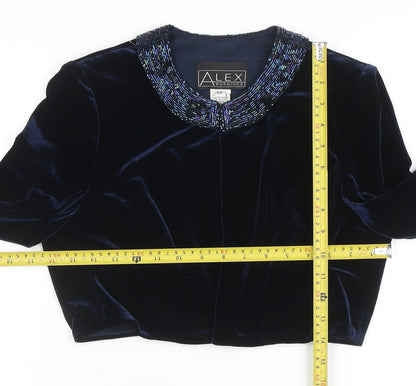 Alex Evenings Women's Blue Velvet Beaded Cropped Suit Jacket Size 6P