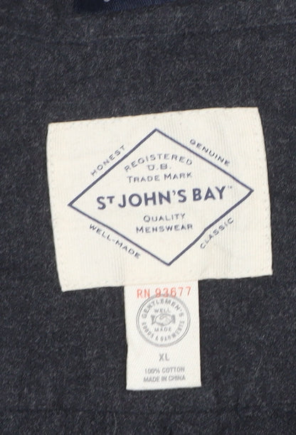 St John's Bay Men's Black XL Classic Fit Cotton Button-Up Shirt