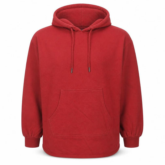 Front view of ICHI unisex red pullover hoodie medium regular fit cotton blend