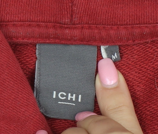 ICHI Unisex Red Pullover Hoodie Medium Regular Fit Cotton Blend