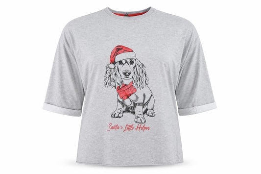 Bonmarche Women's Grey Christmas Dog T-Shirt Size 12 3/4 Sleeve