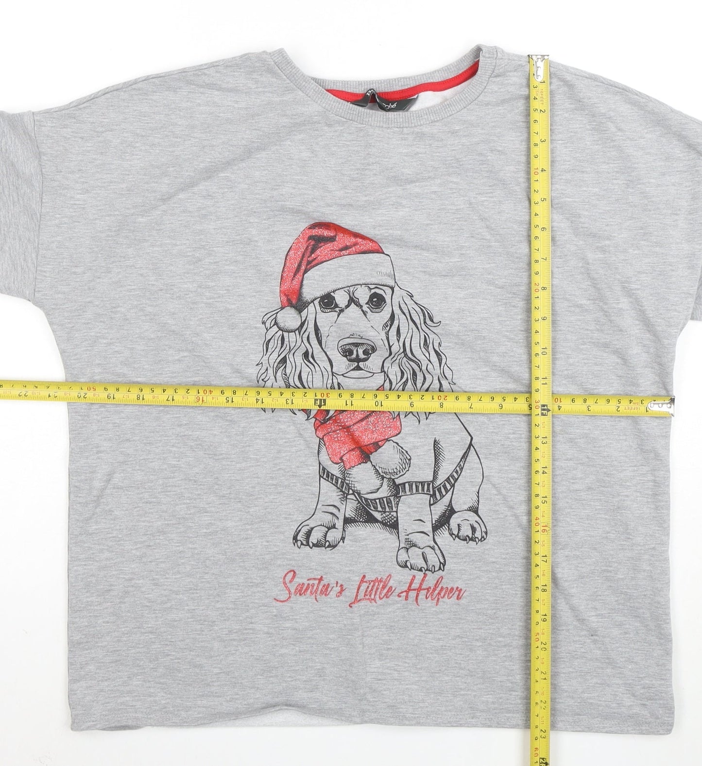Bonmarche Women's Grey Christmas Dog T-Shirt Size 12 3/4 Sleeve