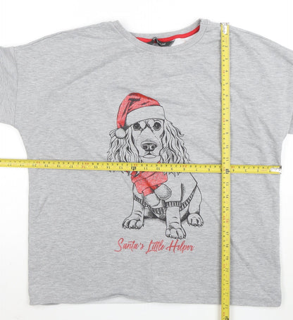 Bonmarche Women's Grey Christmas Dog T-Shirt Size 12 3/4 Sleeve