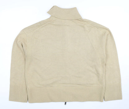Marks and Spencer Women Beige Full Zip Collared Cotton Jumper L