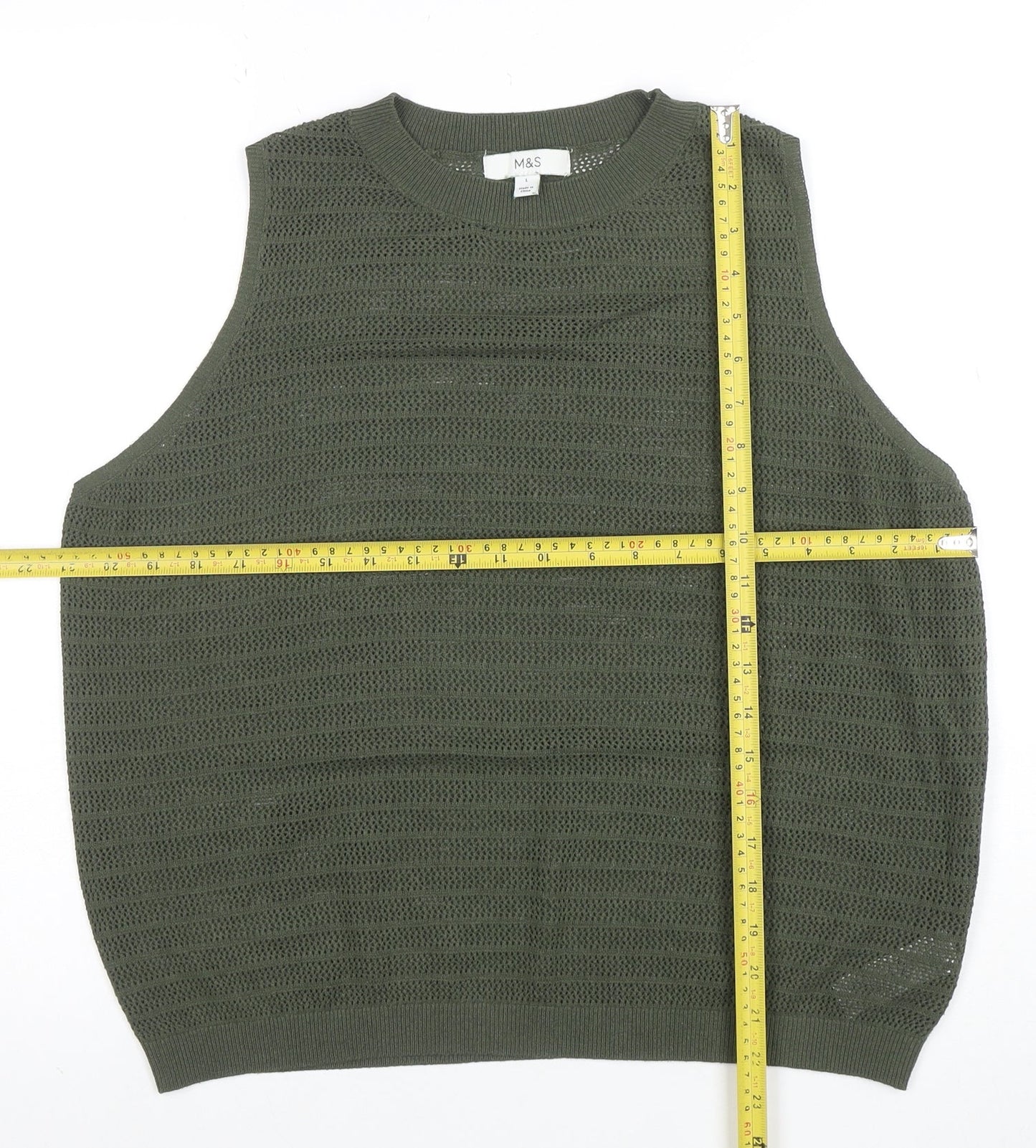 Marks and Spencer Women’s Green Open-Knit Sleeveless Vest Jumper Size L