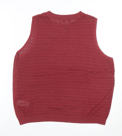 Marks and Spencer Women Red Knit Sleeveless Vest L
