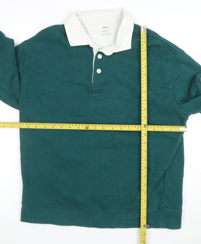 Marks and Spencer Mens Green Relaxed Fit Long Sleeve Polo M