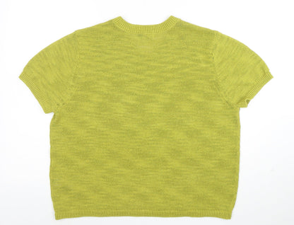 Marks and Spencer Women’s Green Cotton Blend V-Neck Short Sleeve Jumper Size L