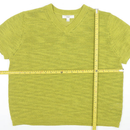 Marks and Spencer Women’s Green Cotton Blend V-Neck Short Sleeve Jumper Size L