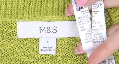 Marks and Spencer Women’s Green Cotton Blend V-Neck Short Sleeve Jumper Size L