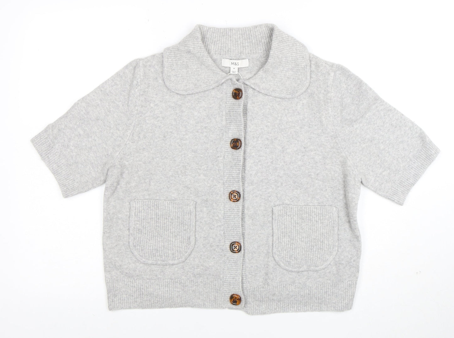 Marks and Spencer Women Grey M Cardigan Short Sleeve Button Knit