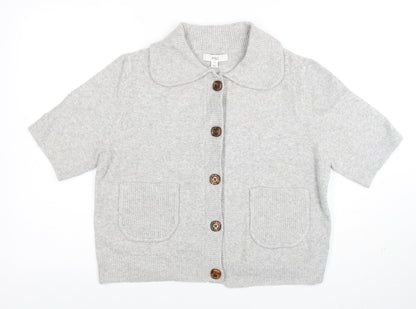 Marks and Spencer Women Grey M Cardigan Short Sleeve Button Knit