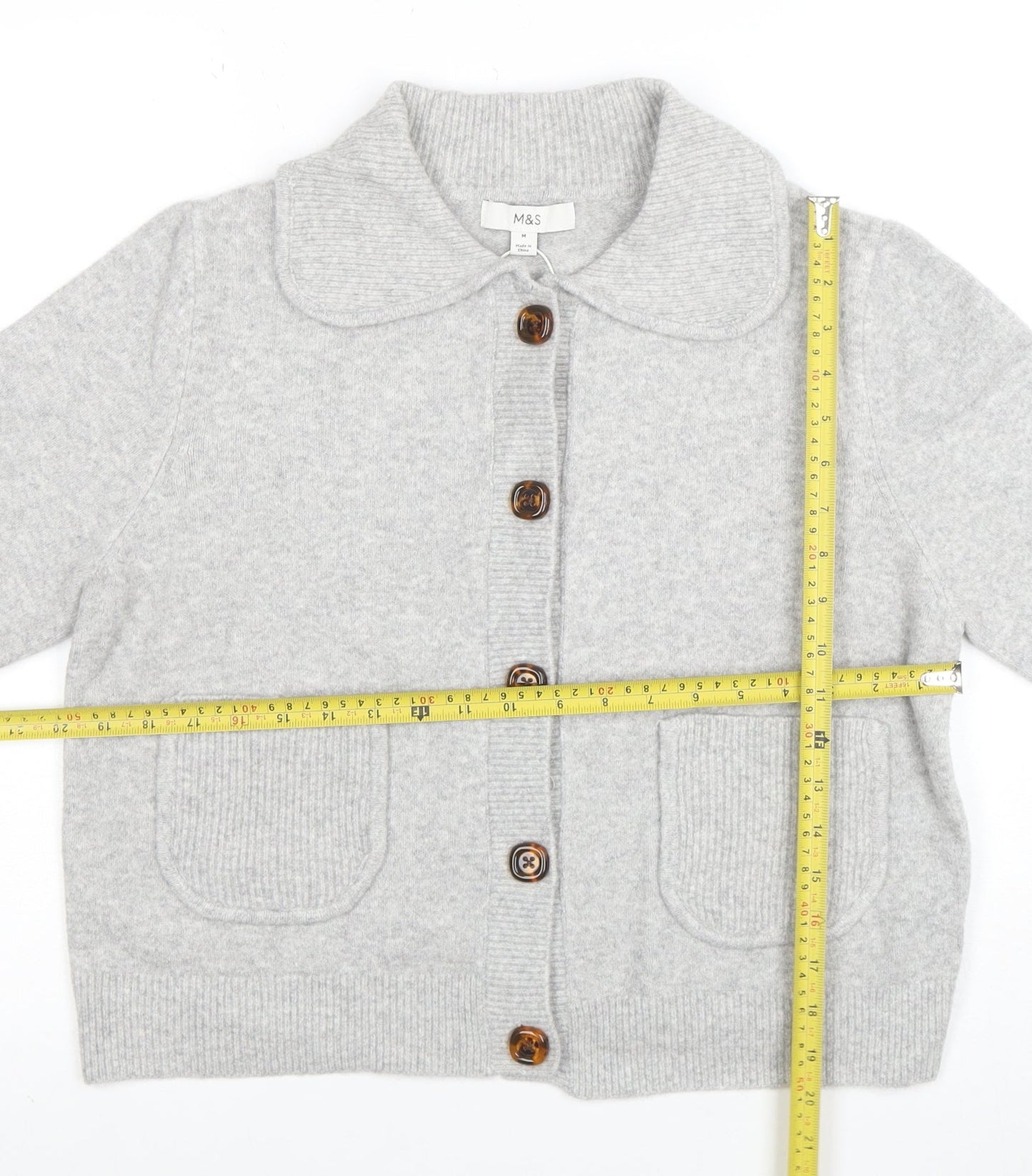 Marks and Spencer Women Grey M Cardigan Short Sleeve Button Knit