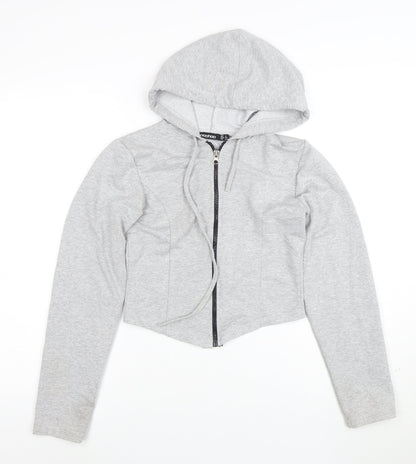 Boohoo Womens Grey Full Zip Hoodie UK 8 Cotton Blend Lightweight Casual