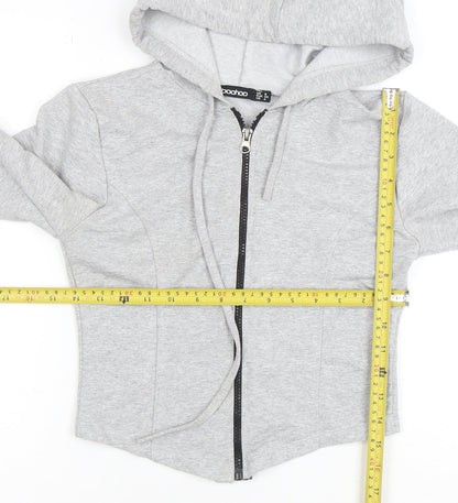 Boohoo Womens Grey Full Zip Hoodie UK 8 Cotton Blend Lightweight Casual