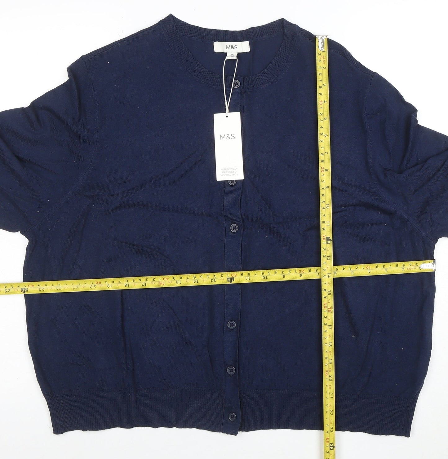 Marks and Spencer Women’s Blue Cotton Blend Crew Neck Cardigan Size 24