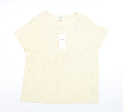 Marks and Spencer Women’s Ivory Knit Short Sleeve T-Shirt L