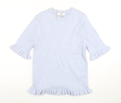 Marks and Spencer Women's Blue Ruffle Knit Short Sleeve Top M