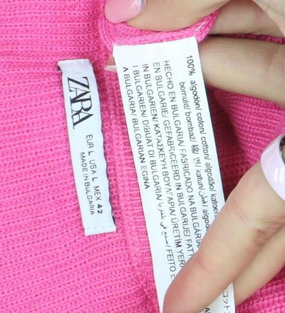 ZARA Women Pink Cotton Knit Short Sleeve T-Shirt Size L