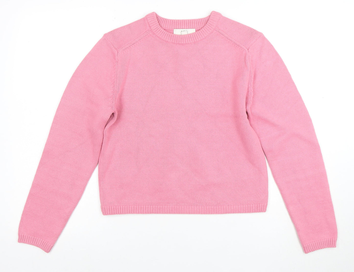 Marks and Spencer Womens Pink XS Crew Neck Cotton Jumper Knitwear